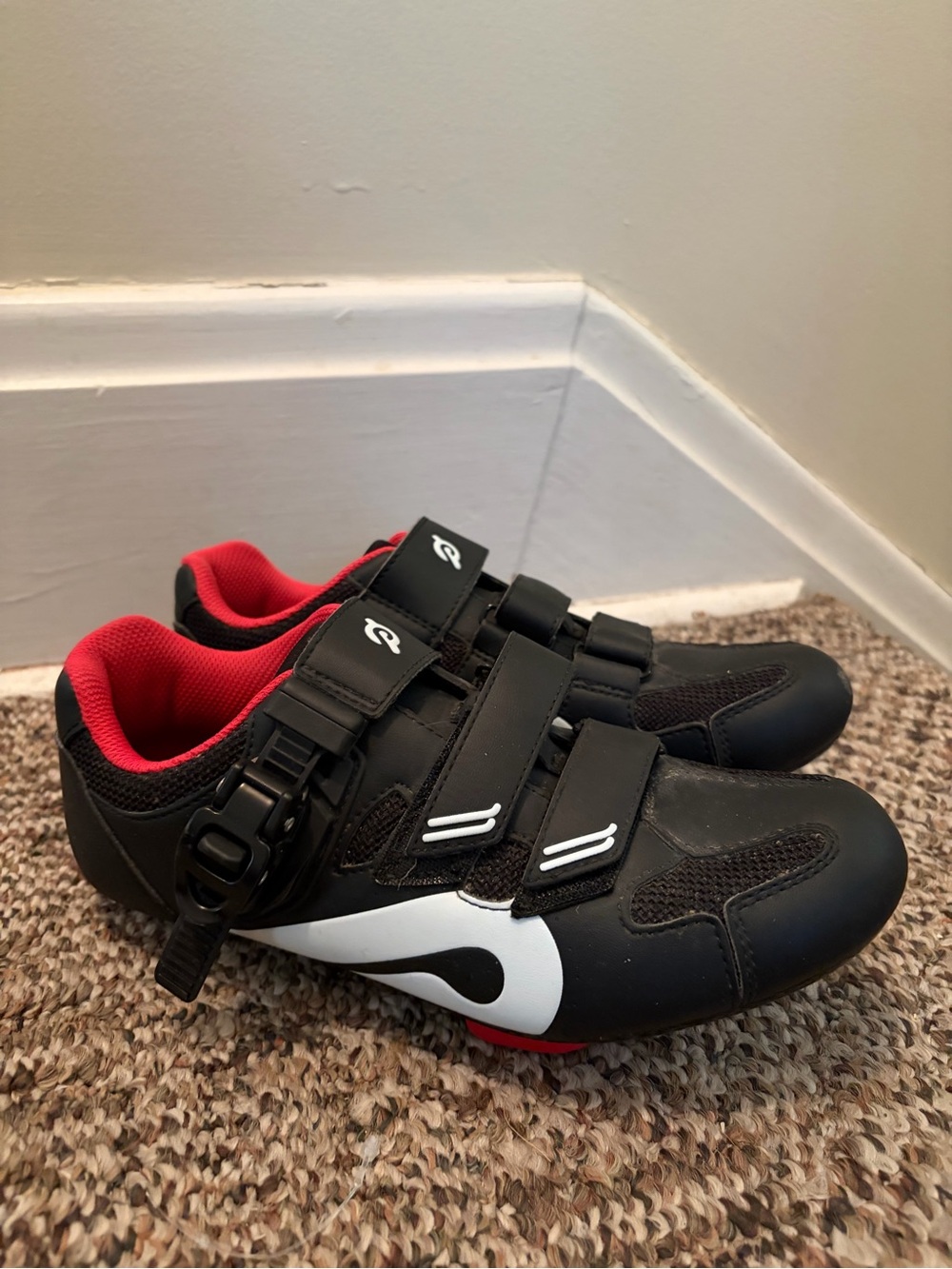 Peloton Black and Red Cycling Shoes with Secure Buckle Straps and Cleats Size 40